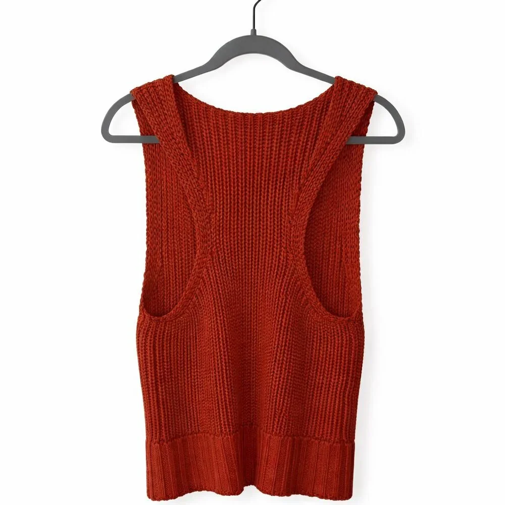 NWT Anthropologie Pilcro Rust Knit Sweater Tank V-Neck Ribbed Hem Textured Large